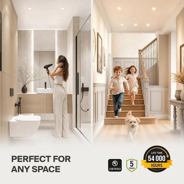 Alt view image 2 of 7 - ASD 12 Pack LED Square Recessed Lighting 3 Inch, 5 CCT 2700K-5000K CRI90+, 6W 30W Eqv, Ultra Thin Dimmable Ceiling Lights with J Box, Canless Wafer Downlight, Slim Panel Light, UL Energy Star, White