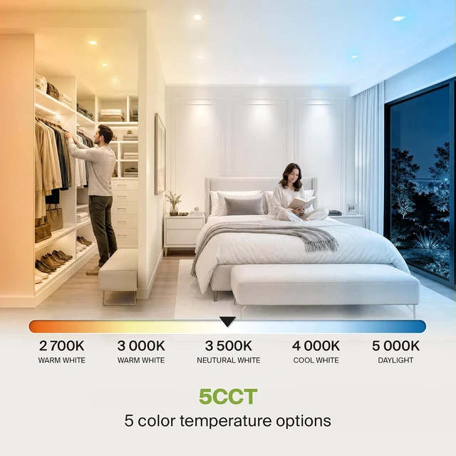 Alt view image 5 of 7 - ASD 12 Pack LED Square Recessed Lighting 3 Inch, 5 CCT 2700K-5000K CRI90+, 6W 30W Eqv, Ultra Thin Dimmable Ceiling Lights with J Box, Canless Wafer Downlight, Slim Panel Light, UL Energy Star, White
