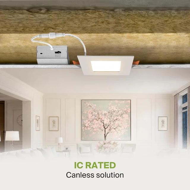 Alt view image 6 of 7 - ASD 12 Pack LED Square Recessed Lighting 3 Inch, 5 CCT 2700K-5000K CRI90+, 6W 30W Eqv, Ultra Thin Dimmable Ceiling Lights with J Box, Canless Wafer Downlight, Slim Panel Light, UL Energy Star, White