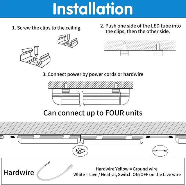 Alt view image 7 of 7 - AQIQUUT Led Shop Light 2ft,Led Shop Light,25W 6500K 3200LM Clear Cover,T8 LED Light Fixture,Ceiling and Utility Shop Lights,Linkable Light Fixture for Room,Garage,Workbench,Warehouse(2-Pack)