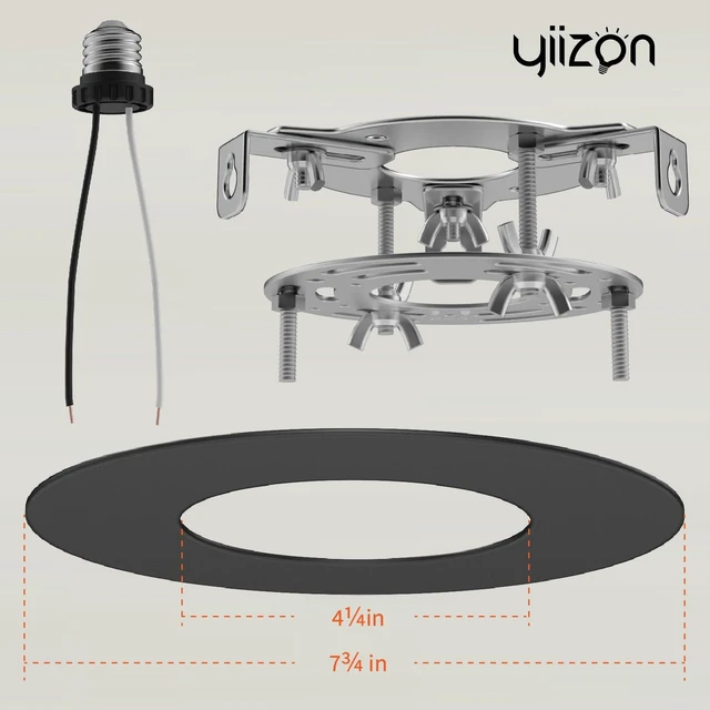 Alt view image 3 of 7 - 5" and 6" Recessed Can Light Conversion Kit, Fixture Upgrade, Pendant & Hanging Light, Ceiling Fan Compatible, 7¾ Inch Flat Steel Ceiling Medallion, Black Finish