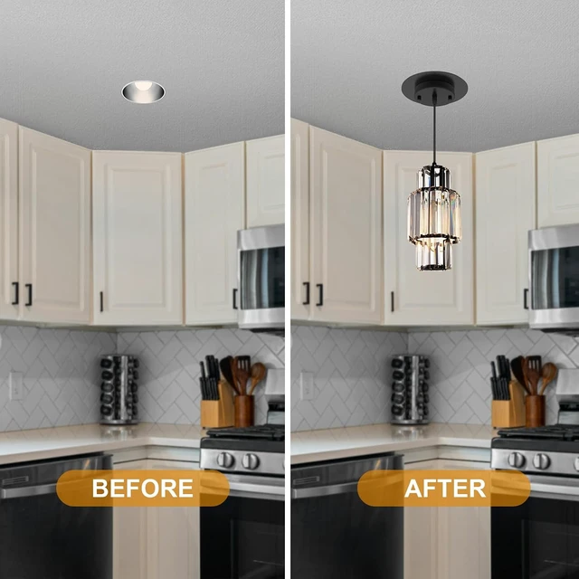 Alt view image 4 of 7 - 5" and 6" Recessed Can Light Conversion Kit, Fixture Upgrade, Pendant & Hanging Light, Ceiling Fan Compatible, 7¾ Inch Flat Steel Ceiling Medallion, Black Finish
