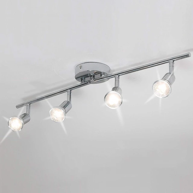 Main image of Qcyuui Modern 4-Light Track Lighting Kit, Flush Mount Wall/Ceiling Spot Lights Fixture, LED Track Lighting with Chrome Rotatable Light Head for Kitchen Living Room, 4×GU10 Bulb (Included)