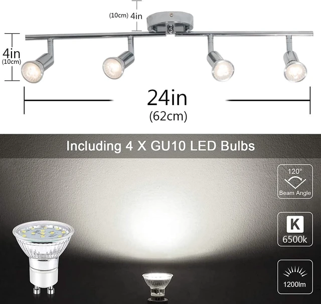 Alt view image 2 of 7 - Qcyuui Modern 4-Light Track Lighting Kit, Flush Mount Wall/Ceiling Spot Lights Fixture, LED Track Lighting with Chrome Rotatable Light Head for Kitchen Living Room, 4×GU10 Bulb (Included)