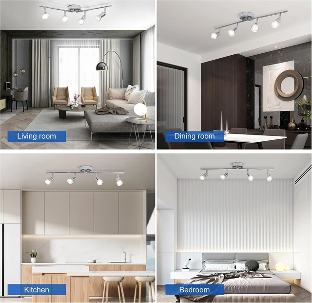 Alt view image 5 of 7 - Qcyuui Modern 4-Light Track Lighting Kit, Flush Mount Wall/Ceiling Spot Lights Fixture, LED Track Lighting with Chrome Rotatable Light Head for Kitchen Living Room, 4×GU10 Bulb (Included)