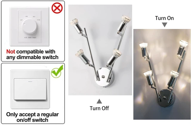 Alt view image 7 of 7 - Qcyuui Modern 4-Light Track Lighting Kit, Flush Mount Wall/Ceiling Spot Lights Fixture, LED Track Lighting with Chrome Rotatable Light Head for Kitchen Living Room, 4×GU10 Bulb (Included)