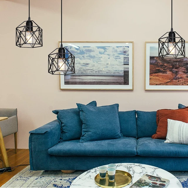 Alt view image 2 of 7 - 1-Light Vintage Hanging Light Pendant Light Fixture Farmhouse Basket Cage Hanging Ceiling Light with Metal Caged for Kitchen Island Dining Restaurant Room Hallway Hotel Bar