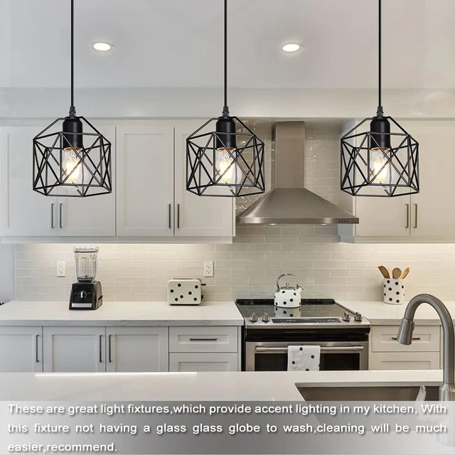 Alt view image 3 of 7 - 1-Light Vintage Hanging Light Pendant Light Fixture Farmhouse Basket Cage Hanging Ceiling Light with Metal Caged for Kitchen Island Dining Restaurant Room Hallway Hotel Bar