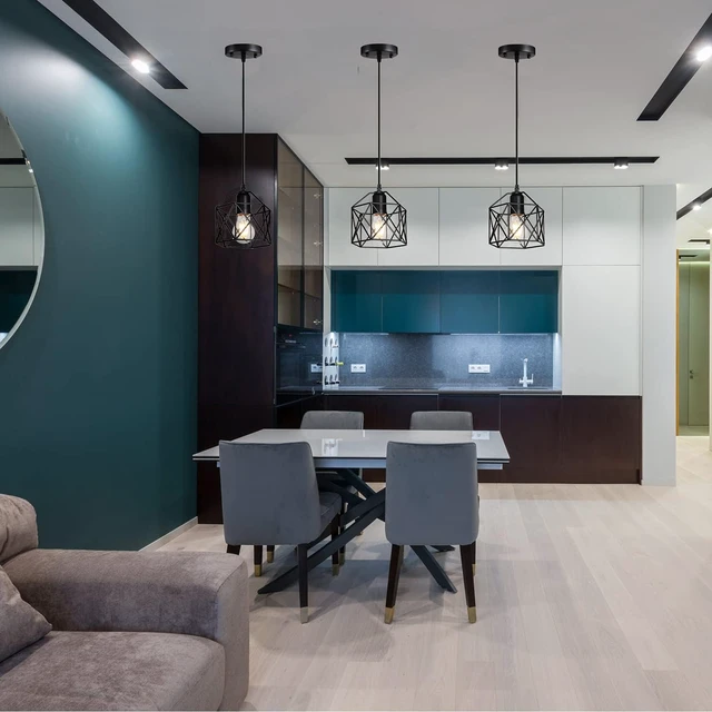 Alt view image 4 of 7 - 1-Light Vintage Hanging Light Pendant Light Fixture Farmhouse Basket Cage Hanging Ceiling Light with Metal Caged for Kitchen Island Dining Restaurant Room Hallway Hotel Bar