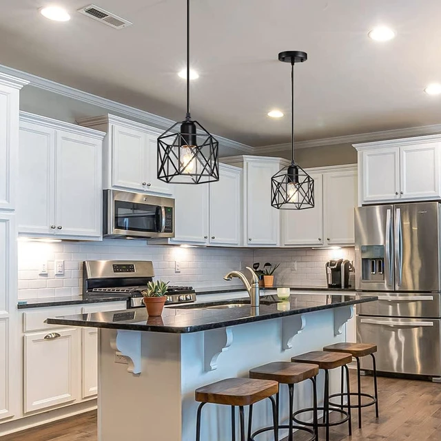 Alt view image 5 of 7 - 1-Light Vintage Hanging Light Pendant Light Fixture Farmhouse Basket Cage Hanging Ceiling Light with Metal Caged for Kitchen Island Dining Restaurant Room Hallway Hotel Bar