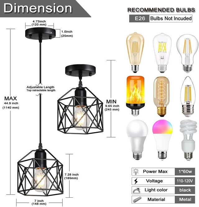 Alt view image 6 of 7 - 1-Light Vintage Hanging Light Pendant Light Fixture Farmhouse Basket Cage Hanging Ceiling Light with Metal Caged for Kitchen Island Dining Restaurant Room Hallway Hotel Bar