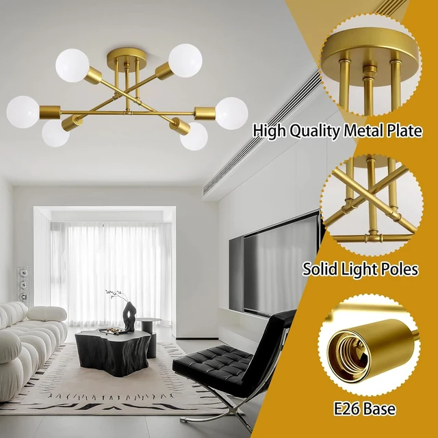 Alt view image 4 of 7 - 6-Light Gold Sputnik Ceiling Light Chandelier, Dinning Room Light Fixture