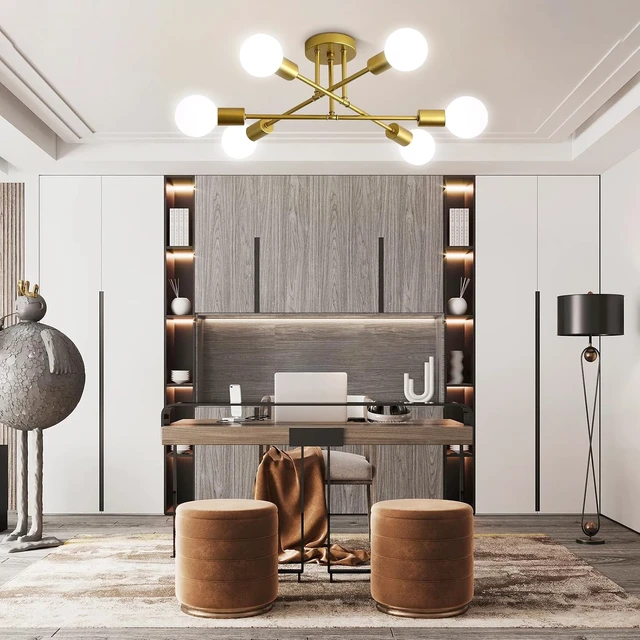 Alt view image 7 of 7 - 6-Light Gold Sputnik Ceiling Light Chandelier, Dinning Room Light Fixture