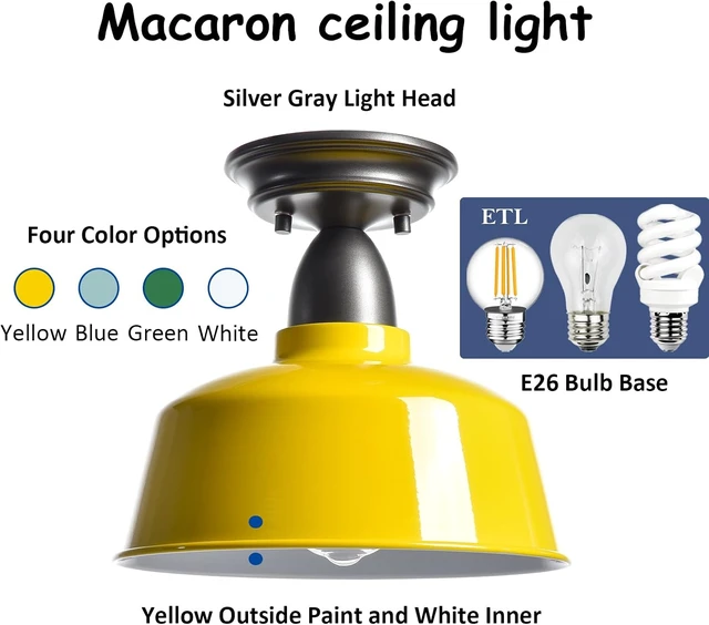 Alt view image 5 of 7 - Yellow Macaron Barn Ceiling Light, 10" Indoor Outdoor Fixture