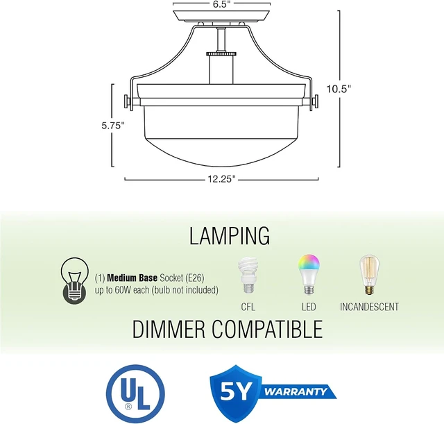 Alt view image 4 of 7 - Kira Home Zurich 12" Modern Schoolhouse Semi-Flush Mount Ceiling Light