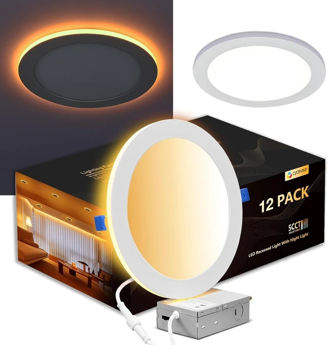 Main image of CycevSun 12 Pack 8 Inch LED Recessed Lighting with Night Light, 120-277V