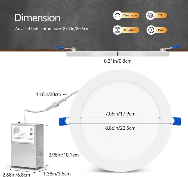 Alt view image 6 of 7 - CycevSun 12 Pack 8 Inch LED Recessed Lighting with Night Light, 120-277V