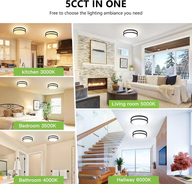 Alt view image 3 of 6 - Flush Mount Ceiling Light - 2 Pack 13 36W 3000K/3500K/4000K/5000K/6000K Dimmable Led Ceiling Light Fixture for Kitchen Hallway Bedroom Bathroom (2, Black, 13 Inch)