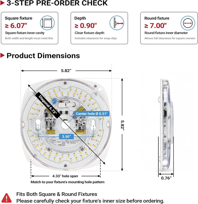 Alt view image 2 of 7 - 5.82" LED Light Engine 6.73" Overall Ceiling Fan Light Replacement