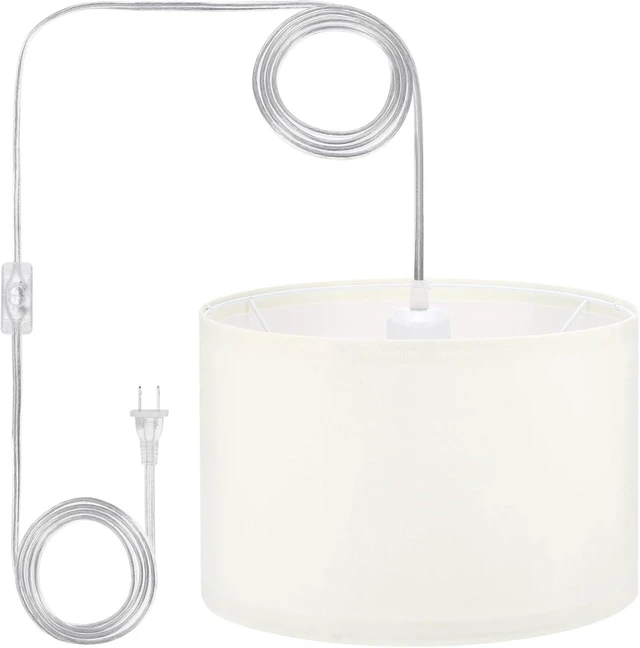 Main image of PATIKIL Plug in Pendant Light, 15Ft Rope Cord Hanging Lamp Fixture with ON/Off Switch, Linen Fabric Shade E26/E27 Bulb Socket for Bedroom Kitchen Living Room, Beige White