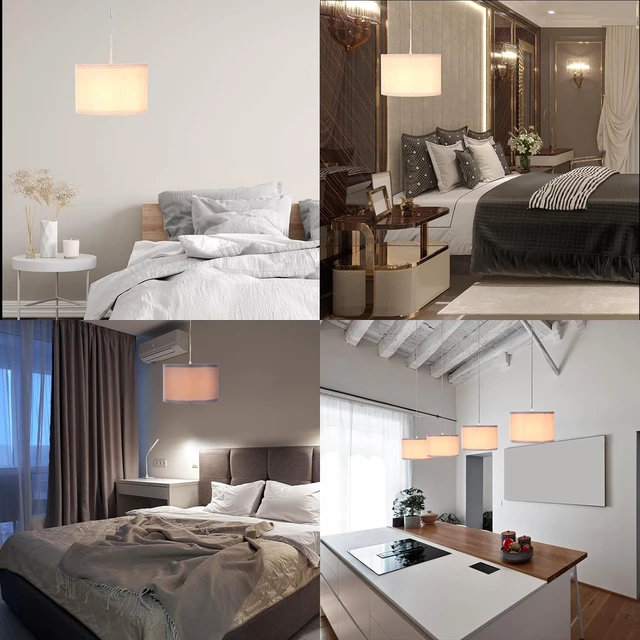 Alt view image 7 of 7 - PATIKIL Plug in Pendant Light, 15Ft Rope Cord Hanging Lamp Fixture with ON/Off Switch, Linen Fabric Shade E26/E27 Bulb Socket for Bedroom Kitchen Living Room, Beige White
