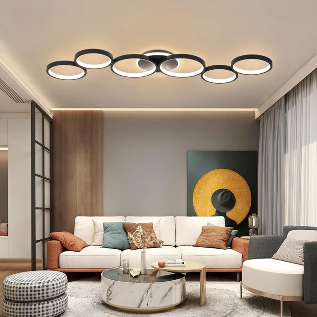 Alt view image 2 of 7 - LED Ceiling Light Dimmable Living Room Ceiling Lamp Black Living Room Lamps