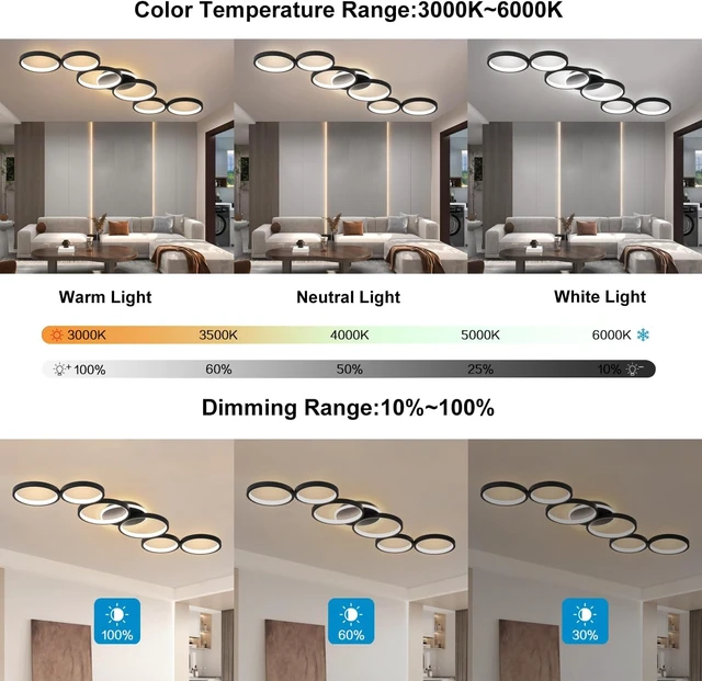 Alt view image 3 of 7 - LED Ceiling Light Dimmable Living Room Ceiling Lamp Black Living Room Lamps
