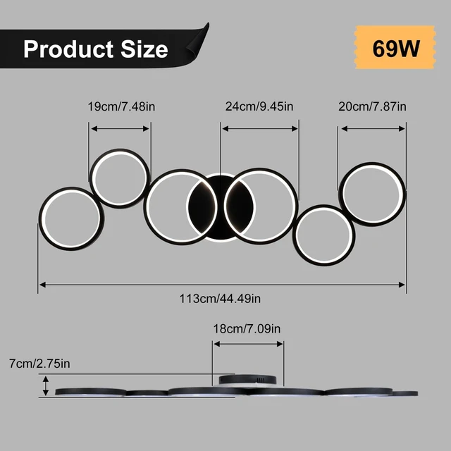 Alt view image 5 of 7 - LED Ceiling Light Dimmable Living Room Ceiling Lamp Black Living Room Lamps
