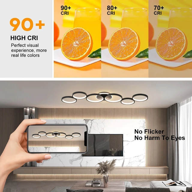 Alt view image 7 of 7 - LED Ceiling Light Dimmable Living Room Ceiling Lamp Black Living Room Lamps