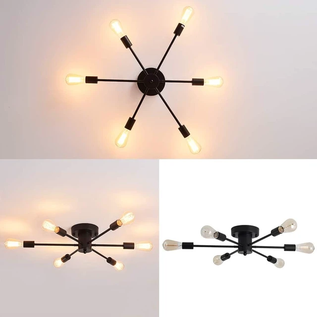 Alt view image 4 of 7 - UOFUS 6 Lights Sputnik Semi Flush Mount Ceiling Light Matte Black Modern Edison Chandelier Industrial Close to Ceiling Light for Farmhouse Dining Room Kitchen Bedroom Living Room Study