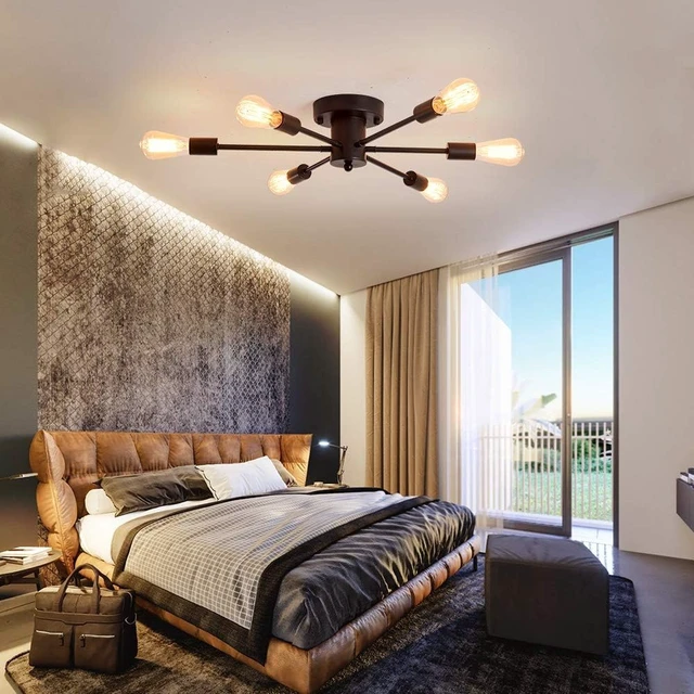 Alt view image 5 of 7 - UOFUS 6 Lights Sputnik Semi Flush Mount Ceiling Light Matte Black Modern Edison Chandelier Industrial Close to Ceiling Light for Farmhouse Dining Room Kitchen Bedroom Living Room Study