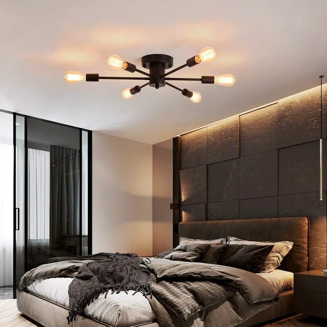 Alt view image 6 of 7 - UOFUS 6 Lights Sputnik Semi Flush Mount Ceiling Light Matte Black Modern Edison Chandelier Industrial Close to Ceiling Light for Farmhouse Dining Room Kitchen Bedroom Living Room Study