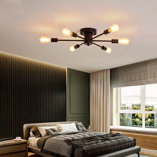 Alt view image 7 of 7 - UOFUS 6 Lights Sputnik Semi Flush Mount Ceiling Light Matte Black Modern Edison Chandelier Industrial Close to Ceiling Light for Farmhouse Dining Room Kitchen Bedroom Living Room Study