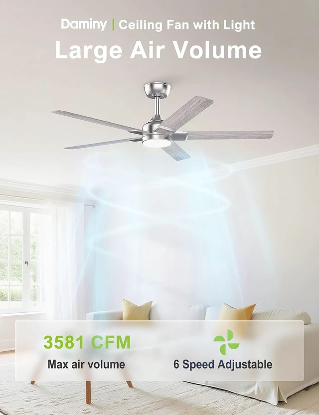 Alt view image 2 of 7 - DAMINY 52 Inch Nickel Ceiling Fans with Lights and Remote