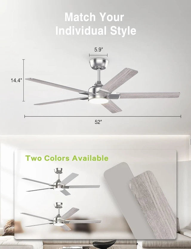Alt view image 5 of 7 - DAMINY 52 Inch Nickel Ceiling Fans with Lights and Remote