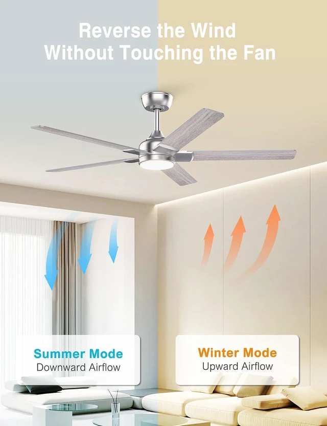 Alt view image 7 of 7 - DAMINY 52 Inch Nickel Ceiling Fans with Lights and Remote