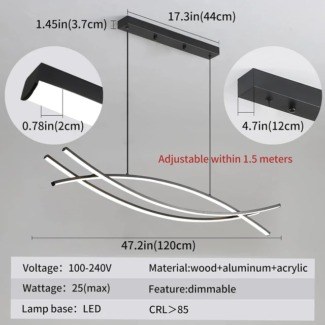 Alt view image 2 of 7 - Modern Chandelier, Linear Pendant Light LED Dimmable Hanging Light Fixture, 3000K-6500K with Remote Control (Black, 47IN)