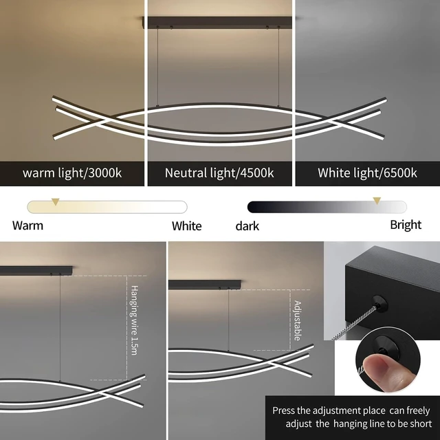 Alt view image 4 of 7 - Modern Chandelier, Linear Pendant Light LED Dimmable Hanging Light Fixture, 3000K-6500K with Remote Control (Black, 47IN)