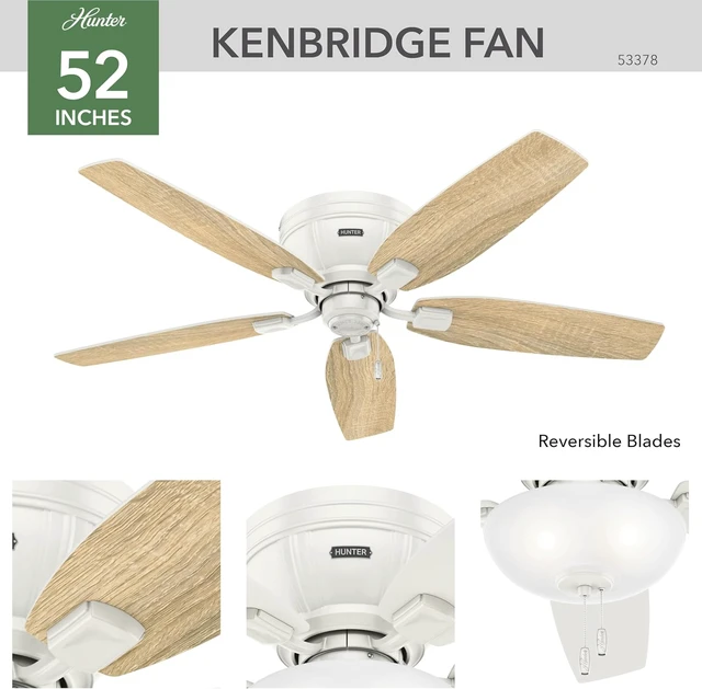 Alt view image 7 of 7 - Hunter Kenbridge, Indoor, Ceiling Fan, with LED Light, 52 inch, Fresh White