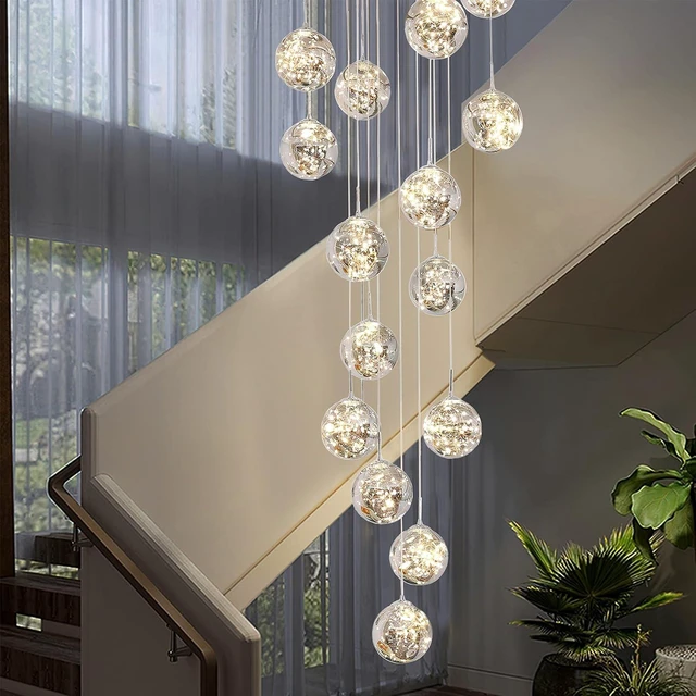 Main image of 15-Light LED Staircase Chandelier Crystal Ceiling Lights Large Chandeliers for High Ceilings, Entryway Modern Lighting Fixture Villas and Stairs, Adjustable Length 23" W x100 H,75W