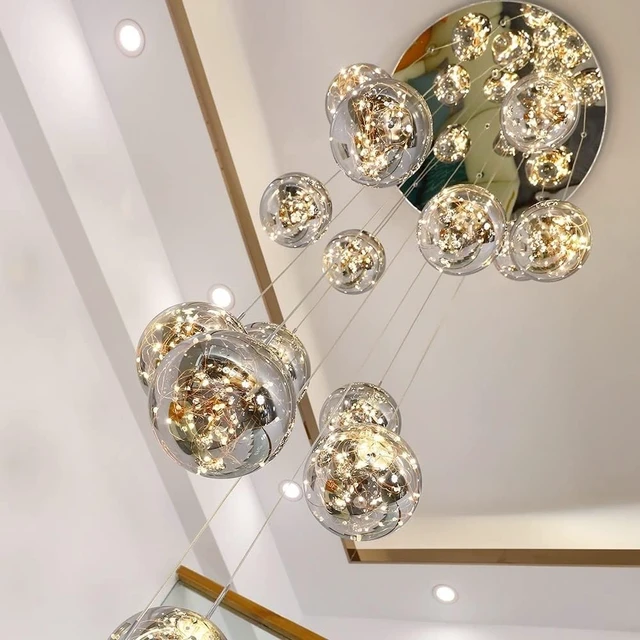 Alt view image 6 of 7 - 15-Light LED Staircase Chandelier Crystal Ceiling Lights Large Chandeliers for High Ceilings, Entryway Modern Lighting Fixture Villas and Stairs, Adjustable Length 23" W x100 H,75W
