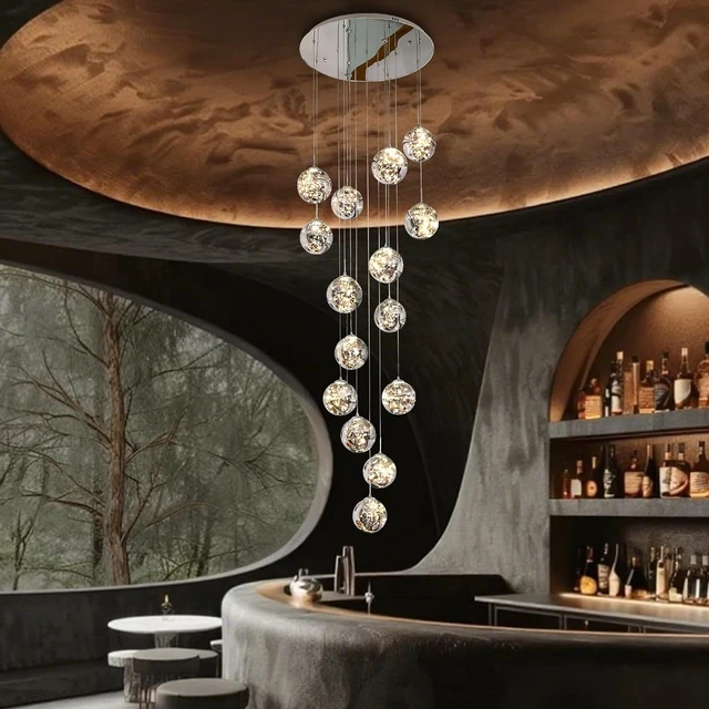 Alt view image 7 of 7 - 15-Light LED Staircase Chandelier Crystal Ceiling Lights Large Chandeliers for High Ceilings, Entryway Modern Lighting Fixture Villas and Stairs, Adjustable Length 23" W x100 H,75W