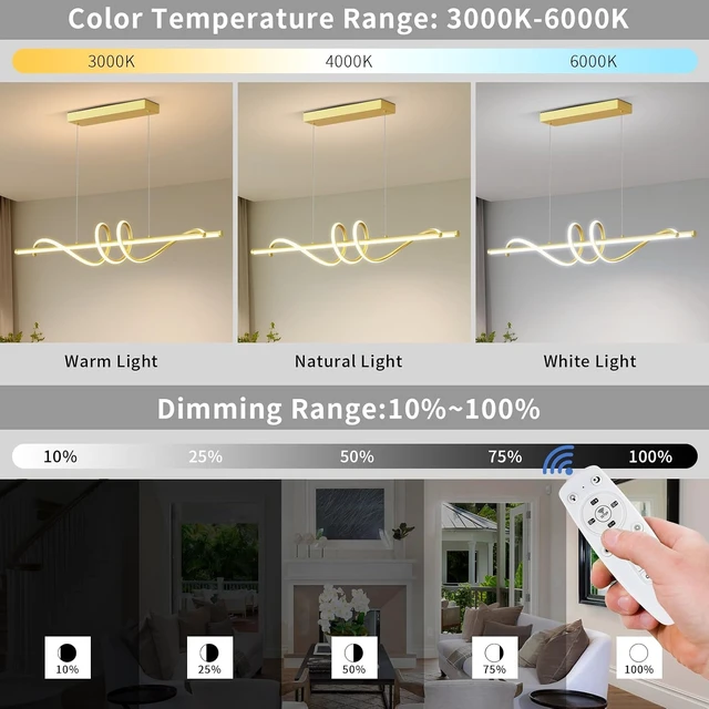 Alt view image 3 of 7 - Modern Pendant Lights Fixture, 39in Aluminum LED Ceiling Chandelier with Remote Control Dimmable 3000k-6000K Color Temperature, Island Lighting Lamp for Kitchen, Dining Room