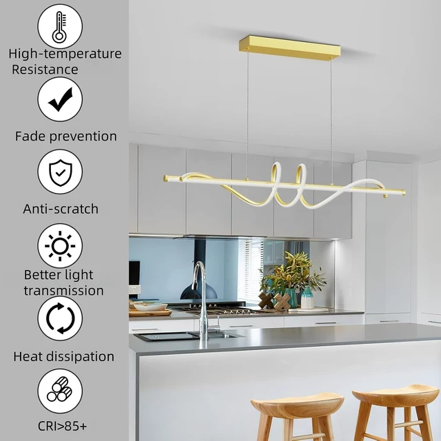 Alt view image 5 of 7 - Modern Pendant Lights Fixture, 39in Aluminum LED Ceiling Chandelier with Remote Control Dimmable 3000k-6000K Color Temperature, Island Lighting Lamp for Kitchen, Dining Room