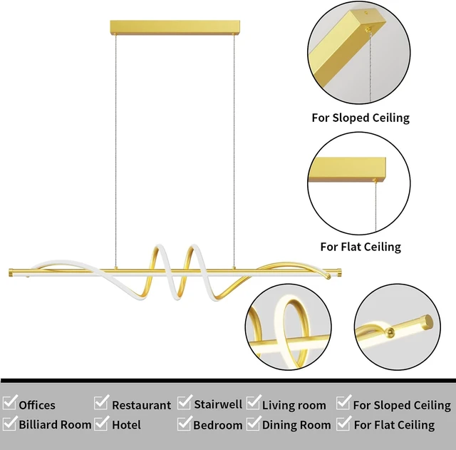 Alt view image 6 of 7 - Modern Pendant Lights Fixture, 39in Aluminum LED Ceiling Chandelier with Remote Control Dimmable 3000k-6000K Color Temperature, Island Lighting Lamp for Kitchen, Dining Room