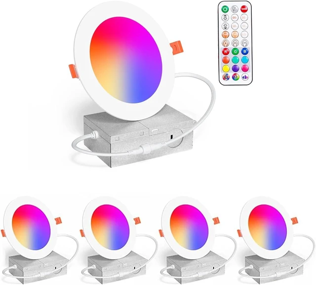 Main image of Recessed Lighting 4 Inch RGBCW Color Changing 12W LED Downlights with Junction Box,1080Lumens Canless LED Recessed Ceiling Lights Dimmable by Remote Control, Dual Memory,Timer,Delayed Off, ETL,4 Pack