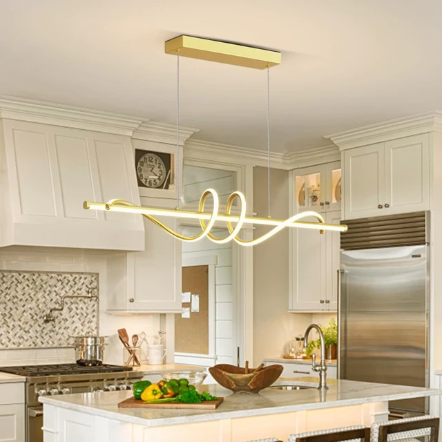 Alt view image 7 of 7 - Modern Pendant Lights Fixture, 39in Aluminum LED Ceiling Chandelier with Remote Control Dimmable 3000k-6000K Color Temperature, Island Lighting Lamp for Kitchen, Dining Room