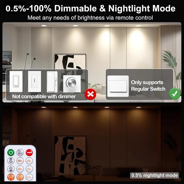 Alt view image 4 of 7 - Recessed Lighting 4 Inch RGBCW Color Changing 12W LED Downlights with Junction Box,1080Lumens Canless LED Recessed Ceiling Lights Dimmable by Remote Control, Dual Memory,Timer,Delayed Off, ETL,4 Pack