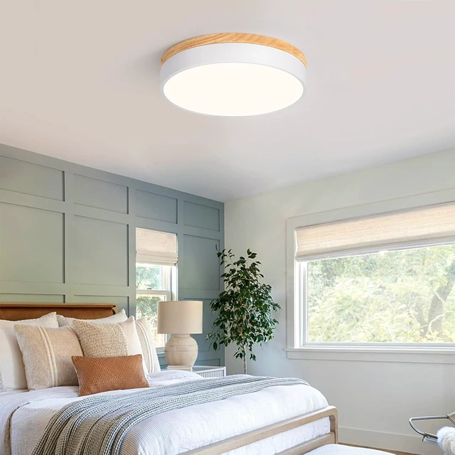 Alt view image 2 of 7 - Modern Dimmable Wood White Flush Mount Ceiling Light Fixture,5CCT,11.8 in