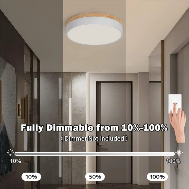 Alt view image 3 of 7 - Modern Dimmable Wood White Flush Mount Ceiling Light Fixture,5CCT,11.8 in